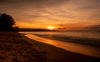 Картинка закат, пляж, море, пейзаж, природа, пальмы, спокойствие