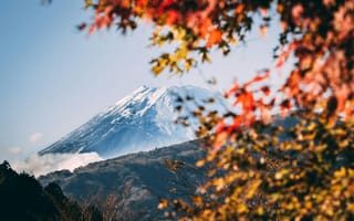 Картинка гора, осень, природа, Фудзияма, пейзаж, снег, листья