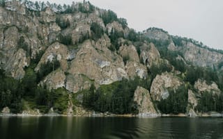 Картинка природа, горы, озеро, лес, пейзаж, скалы, водоем