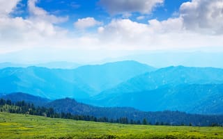 Картинка горы, природа, пейзаж, небо, облака, лес, зелень