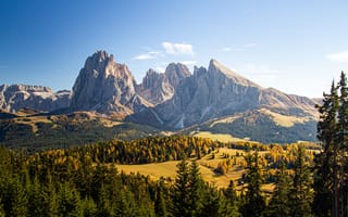 Картинка горы, природа, пейзаж, осень, лес, небо, доломиты