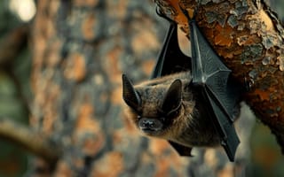 Картинка летучая мышь, природа, дерево, животные, ночь, дикие животные, лес