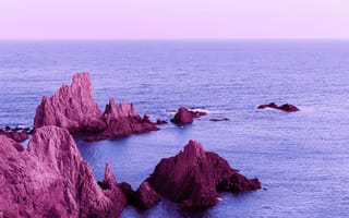 Картинка море, скалы, пейзаж, природа, закат, океан, фон