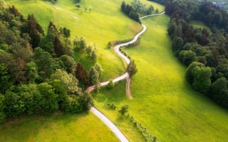 Картинка пейзаж, природа, дорога, зелень, лес, горы, вдохновение