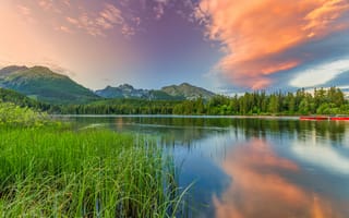 Картинка природа, озеро, горы, закат, пейзаж, лес, отражение