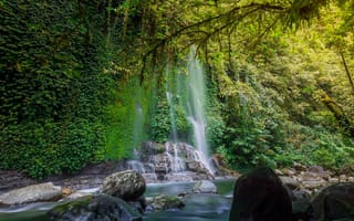 Картинка водопад, природа, лес, река, камни, зелень, пейзаж