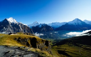 Картинка горы, пейзаж, природа, снег, небо, долина, ландшафт