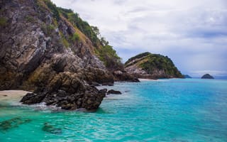 Картинка море, пейзаж, скалы, пляж, природа, отдых, воды