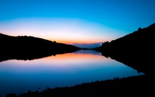 Картинка озеро, закат, природа, горы, отражение, пейзаж, небо