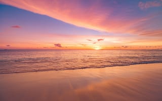 Картинка закат, море, пейзаж, песок, небо, природа, отдых