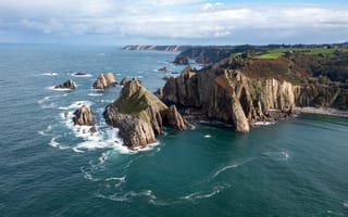 Картинка море, скалы, пейзаж, природа, берег, океан, облака, вода, пейзажный, отдых
