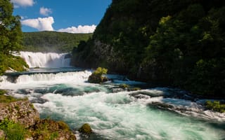 Картинка водопад, природа, река, пейзаж, лес, небо, вода