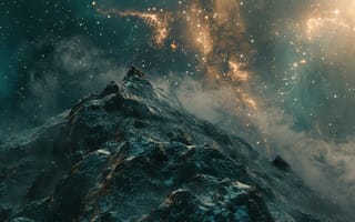 Картинка горы, космос, галактика, звезды, пейзаж, небо, природа