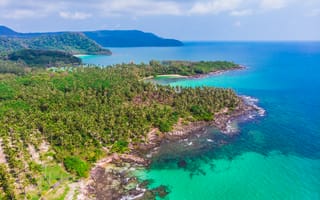 Картинка пейзаж, море, пальмы, остров, природа, отдых, лето