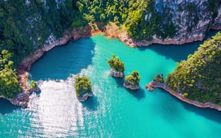 Картинка природа, водоем, острова, пейзаж, горы, зелень, отдых
