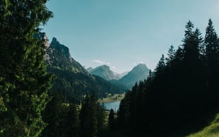Картинка горы, природа, озеро, лес, пейзаж, небо, отдых