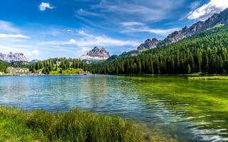 Картинка озеро, горы, природа, лес, небо, пейзаж, отдых