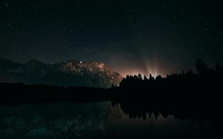 Картинка ночь, горы, звезды, озеро, природа, пейзаж, отражение