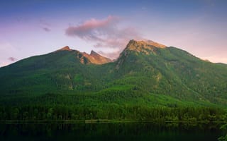 Картинка горы, природа, озеро, лес, пейзаж, закат, отражение