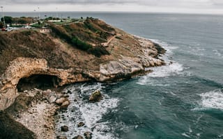 Картинка море, пейзаж, скалы, природа, берег, облака, водопад