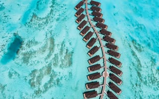 Картинка отели, море, отпуск, пейзаж, тропики, водные виллы, курорт