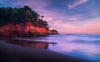 Картинка пляж, закат, природа, океан, скалы, пейзаж, деревья
