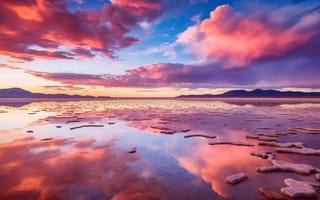 Картинка закат, озеро, природа, облака, отражение, пейзаж, цвета