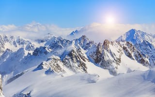 Картинка горы, снег, природа, пейзаж, небо, солнце, обои