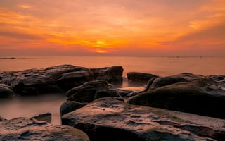 Картинка закат, море, скалы, природа, пейзаж, океан, горы