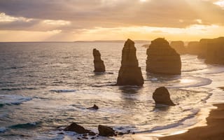 Картинка море, закат, скалы, пейзаж, природа, пляж, океан