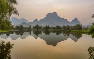 Картинка пейзаж, горы, озеро, природа, отражение, утро, спокойствие