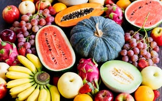 Картинка фрукты, еда, натюрморт, свежие, разнообразие, цвета, здоровье, вкусно