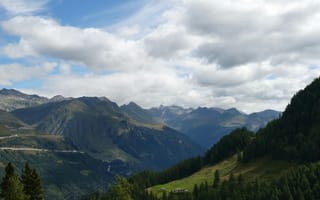 Картинка горы, природа, пейзаж, небо, облака, лес, долина