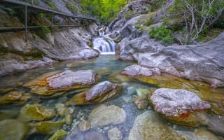 Картинка водопад, река, природа, камни, пейзаж, лес, водоем