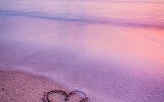 Картинка пляж, сердце, закат, море, пейзаж, песок, романтика