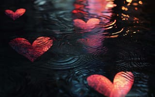 Картинка сердца, вода, любовь, отражение, дождь, освещение, атмосфера