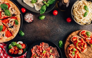 Картинка еда, пицца, макароны, базилик, томат, итальянская кухня, блюда