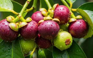 Картинка фрукты, мангостин, зелень, вода, натуральный, сочный, красивый