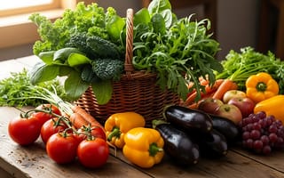Картинка овощи, фрукты, корзина, свежие, натуральные, еда, сад, урожай