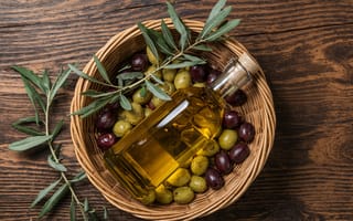 Картинка оливковое масло, оливки, корзина, растения, еда, натуральные продукты, древесина