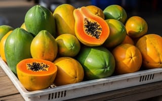 Картинка папайя, фрукты, свежие, еда, желтый, зеленый, натуральный