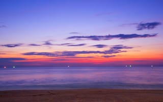 Картинка закат, море, пейзаж, небо, песок, спокойствие, природа