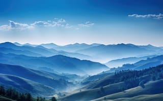 Картинка горы, пейзаж, природа, синий, облака, долина, туман