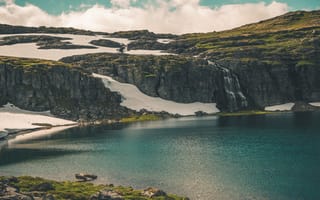 Картинка природа, водопад, озеро, горы, пейзаж, лето, небо