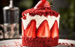 Картинка торт, клубника, десерт, крем, красный, выпечка, сладости