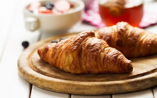 Картинка круассан, еда, завтрак, выпечка, чай, фрукты, десерт