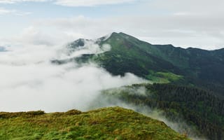 Картинка горы, природа, облака, пейзаж, лес, зелень, небо