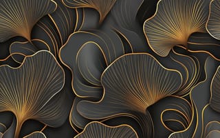Картинка листья, графика, черный, золотой, абстракция, дизайн, фон