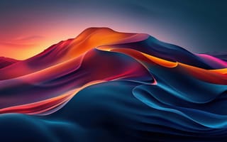 Картинка абстракция, пейзаж, горы, цвета, гладкие линии, закат, фоны