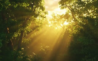 Картинка лес, свет, природа, деревья, утро, зеленый, пейзаж